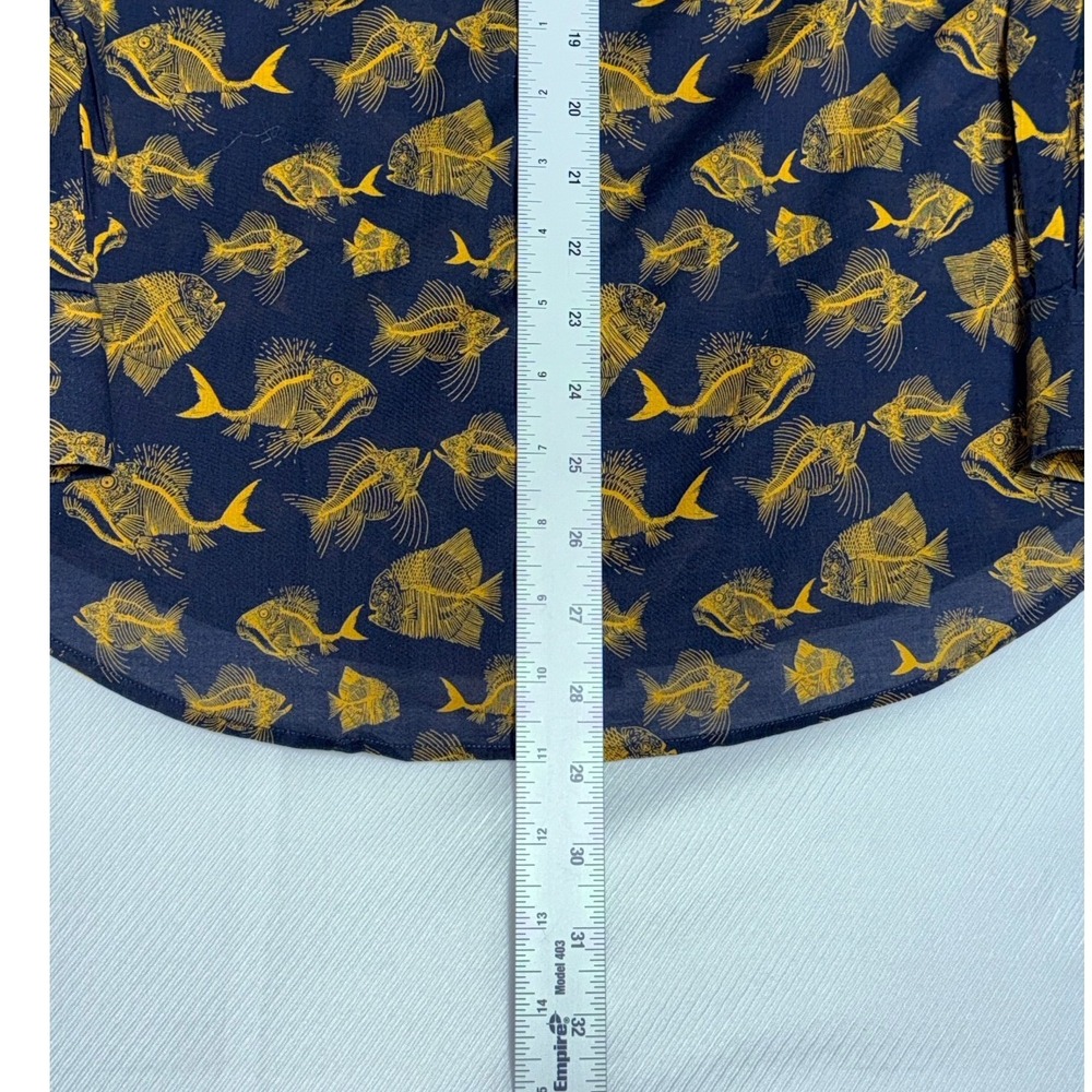 Vilebrequin Mens Navy Yellow Fish Skeleton Print Cotton Button Down Shirt M - Picture 10 of 11